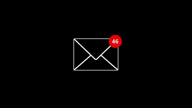 Email notification with unread message count. Email notification icon on black background. Digital email notification for mobile applications and communication.