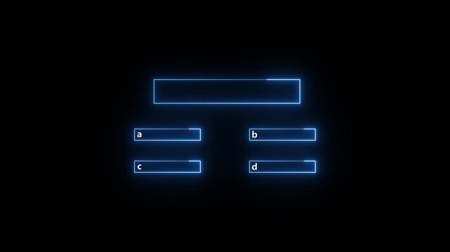 Blue neon flowchart structure with labels. Blue neon flowchart for business data. Blue neon flowchart diagram for technology and logical process visualizations.