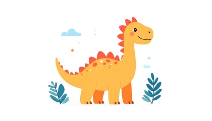 Naklejka premium Cute Orange Cartoon Dinosaur with Red Spikes.