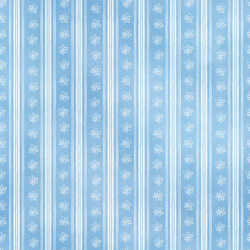 Blue Botanical Stripe Seamless Watercolor Pattern