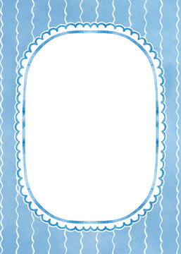 Blue Oval Frame with Decorative Pattern.