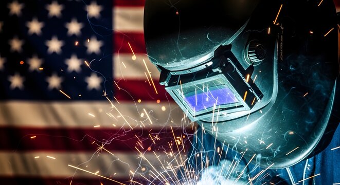 May day and american labor a welder's spark celebrating international workers' day with patriotic pride