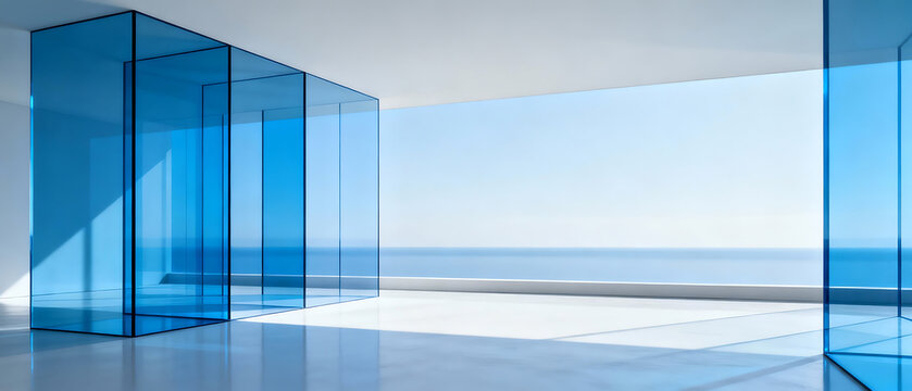Modern glass room with ocean view
