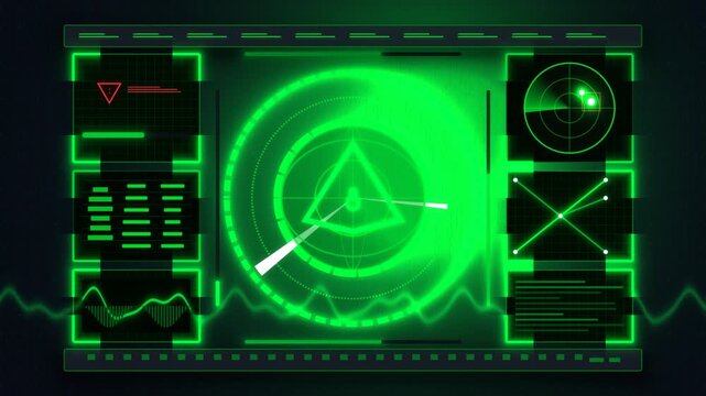 Cyber and security background featuring radar patterns, waves, and a globe; hackers, the internet, wallpaper, 2D, green, 