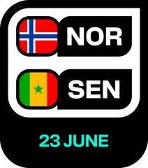 Norway Senegal Football Match Fixture Graphic for 2026 Tournament Qualification Displaying Flags and Team Abbreviations in Modern Style. © lunarts_studio