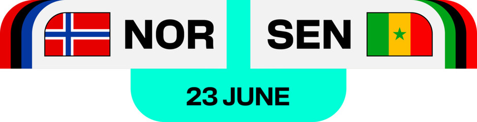 Football 2026 Match Fixture Panel Displaying Norway versus Senegal Team Flags for an Anticipated International Tournament Schedule. © lunarts_studio