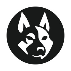 Minimalist Negative Space German Shepherd Dog Head Logo in a Black Circle for T-shirt Design and Branding  © Sohal