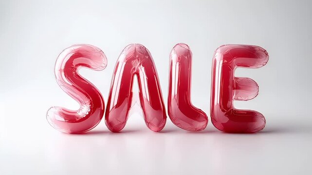 Retail promotion campaign advertisement. A 3D rendering of the word SALE spelled out in glossy, red, metallic letters. The letters are arranged in a staggered formation.