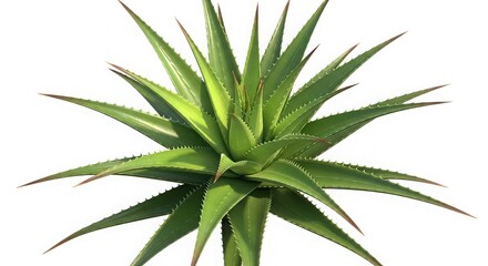 Fototapeta premium close-up view of a vibrant and healthy agave plant with pointed leaves isolated on white background, illustration