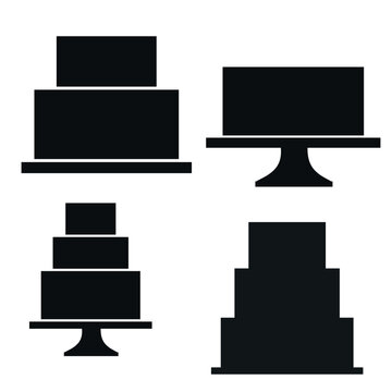 Set of minimal tiered cake silhouettes in a clean flat style, perfect for celebration, wedding, and birthday design use. Ideal for icons, templates, and graphic elements.