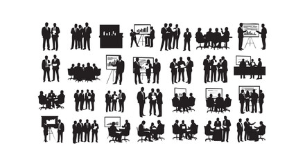 Fototapeta premium Business meeting silhouettes, team discussion, presentation, handshake, professional collaboration, corporate environment.