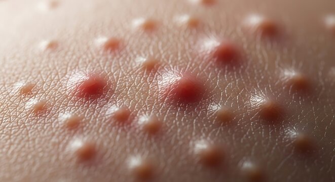 Close-up of skin with acne lesions.