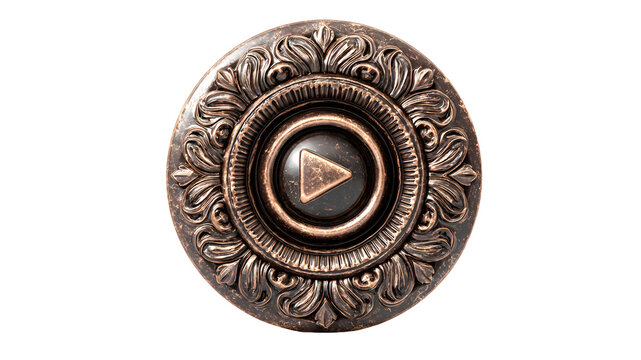 Ornate Bronze Play Button with Intricate Floral Ring