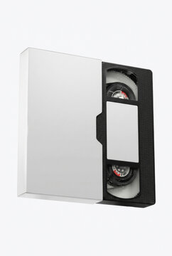 Retro VHS Video Cassette in White Paper Sleeve Case Mockup
