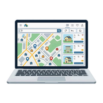 Laptop showcasing an interface for real estate. 