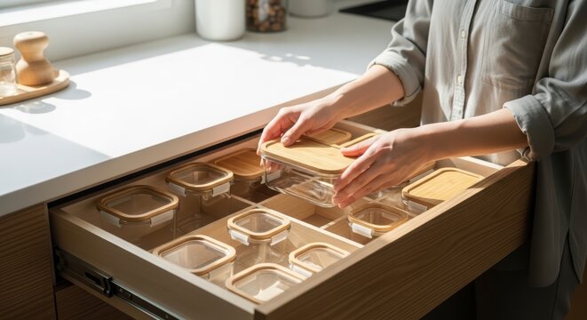 Organizing Kitchen Drawers with Airtight Food Storage Containers.