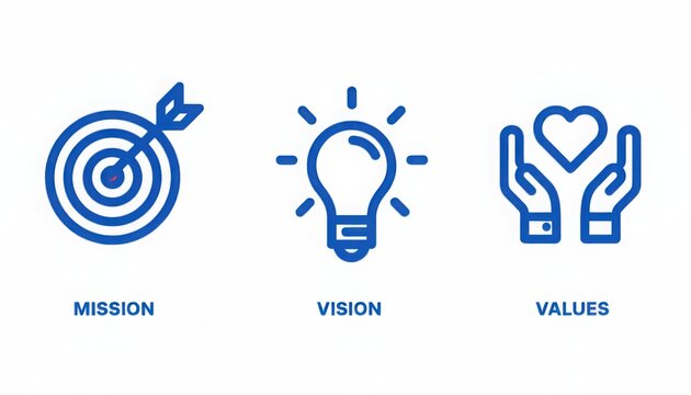 Mission vision values icons for business strategy