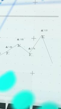 Sweeping teal blots initiating HUD reveal, animated map panning and exposing charts showing trends