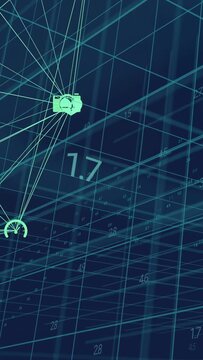 Vertical video: Data ping mint cam+heart icons drifting linking, values updating showing net growth