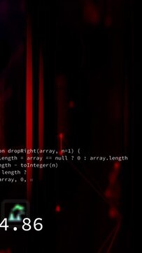 Vertical video: Green hand appearing, scaling, demoing dev UI: code, counters, red nodes animating