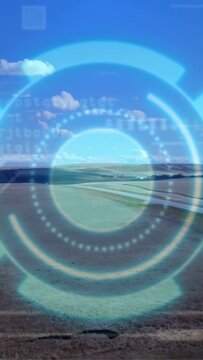 Vertical video: Cyan HUD overlay appearing on load, pulsing rings and scanning car for farming