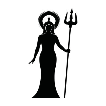 Trident Goddess Silhouette Vector Sea Goddess with Trident Black Illustration