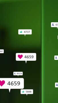 Vertical video: Heart bubble popping center-left sparking bubbles rising fading showing likes