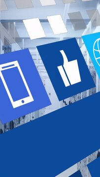 Vertical video: Bell entering left, tiles sliding diagonal racks, showing phone cloud mail for tech