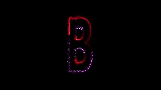Red and Purple Neon Glowing Letter B with Electric Energy Spark Outline