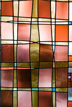 Stained glass window with colorful squares 
