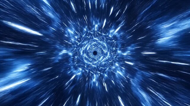 Blue Abstract Wormhole - This video shows an abstract wormhole or portal with streaking blue light. The center of the wormhole is dark and distorted.