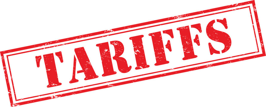 Distressed red stamp with the word tariffs in bold capital letters isolated on white background