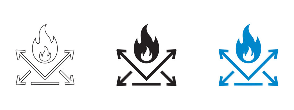 Fireproof fire resistant material icon, protection safety symbol flame heat burn hazard sign fire resistant concept shielded material vector illustration