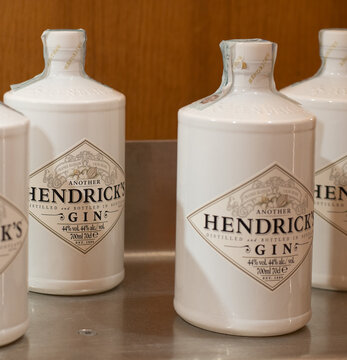 White bottle of Another Hendrick's Gin, a variation on the famous gin flavoured with orange blossom and cocoa beans.Milan - Italy,15 April 2026