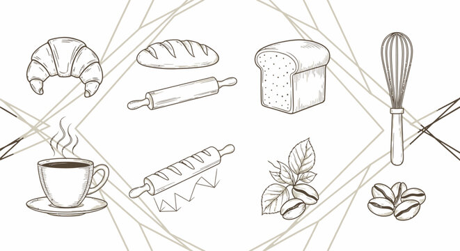 A collection of baking and coffee icons.