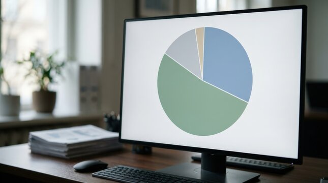 Medium shot of a fundoffunds allocation dashboard focused on a conservative pie chart highlighting lowrisk portfolio distribution with muted colors and blurred background elements.