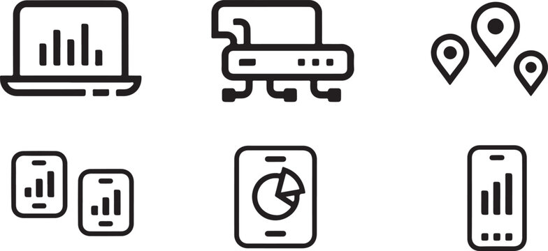 A collection of icons representing various office and technology devices Vector