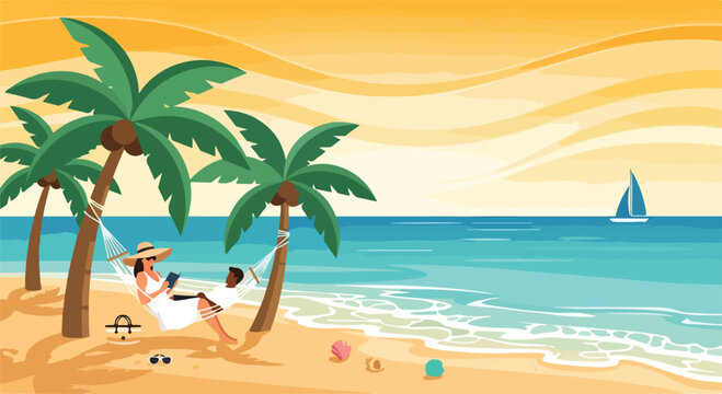 Premium Tropical Beach Lifestyle Flat Vector Art