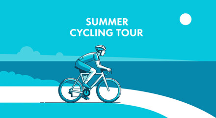 Fototapeta premium Summer Cycling Tour Illustration Depicting a Cyclist Against a Scenic Backdrop