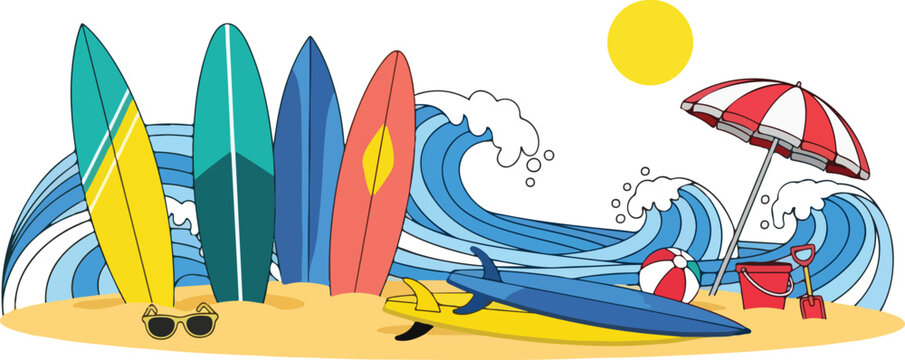 Surf and Summer Culture Flat Vector Illustration