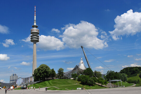 MUNICH, GERMANY : Tower of stadium of the Olympiapark in Munich, Germany, is an Olympic Park which was constructed for the 1972 Summer Olympics 