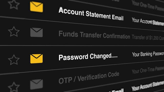 A close-up video of a computer screen displaying a banking notification email with account statement updates.