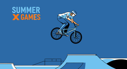 Naklejka premium Summer X Games Athlete Performing Extreme Bicycle Stunt