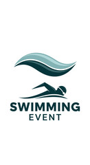 Naklejka premium Swimming Event Logo Design Featuring a Swimmer in Action and Dynamic Wave Element Concept