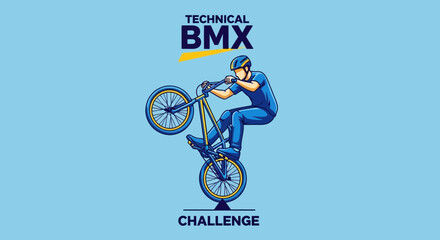 Naklejka premium Technical BMX Challenge: Athletic Stunt Performed on Two Wheels with Dynamic Graphic Design