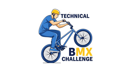Naklejka premium Technical BMX Challenge Illustration Depicting a Cyclist Performing a Stunt in Flat Design Style