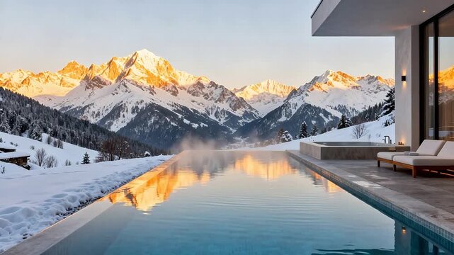 Snowy mountain pool view