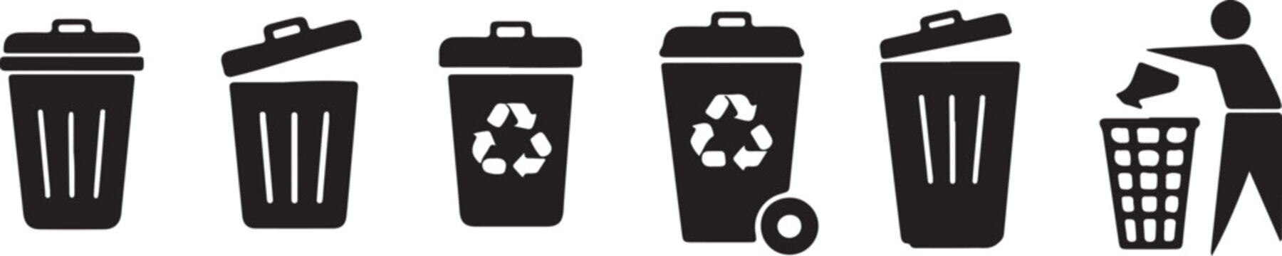 Waste management and trash disposal icons showing calendar bin garbage bag and cleaning worker environmental service illustration design.
