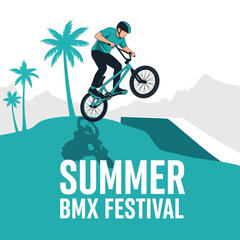 Naklejka premium Thrilling BMX Action: Captivating Summer Festival Featuring Skillful Bike Riding Moments