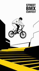 Naklejka premium Thrilling BMX Action: Captivating Street Contest Depicting Urban Cycling Adventures
